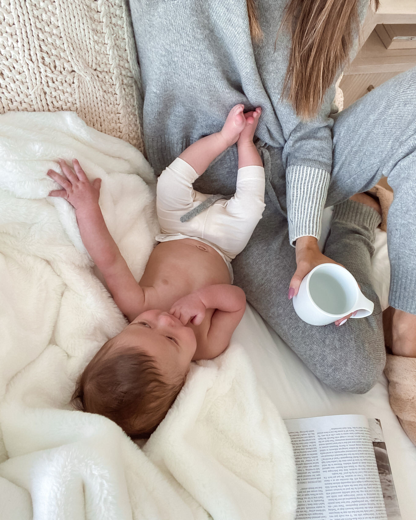 mom in loungewear and baby