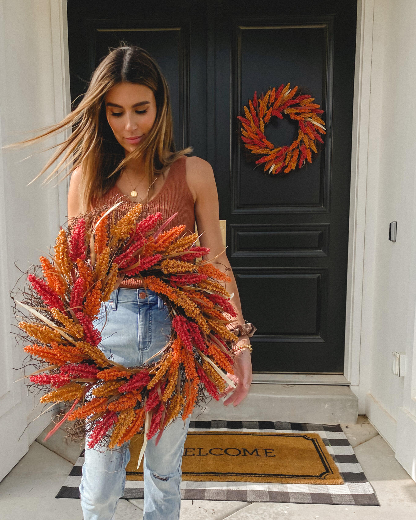 red fall wreath