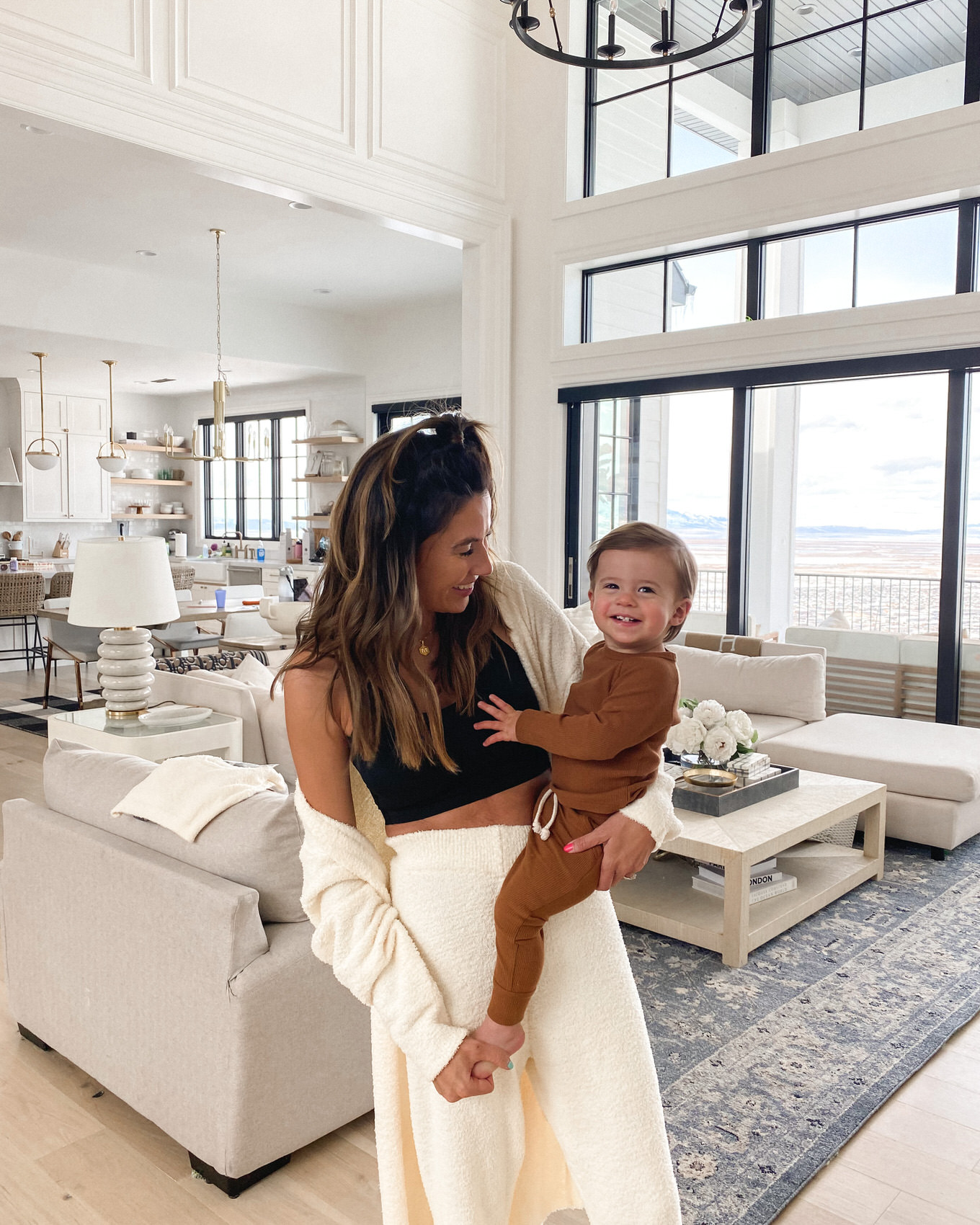 mom and toddler cozy at home