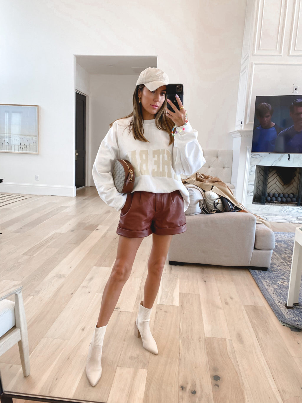 leather shorts outfit