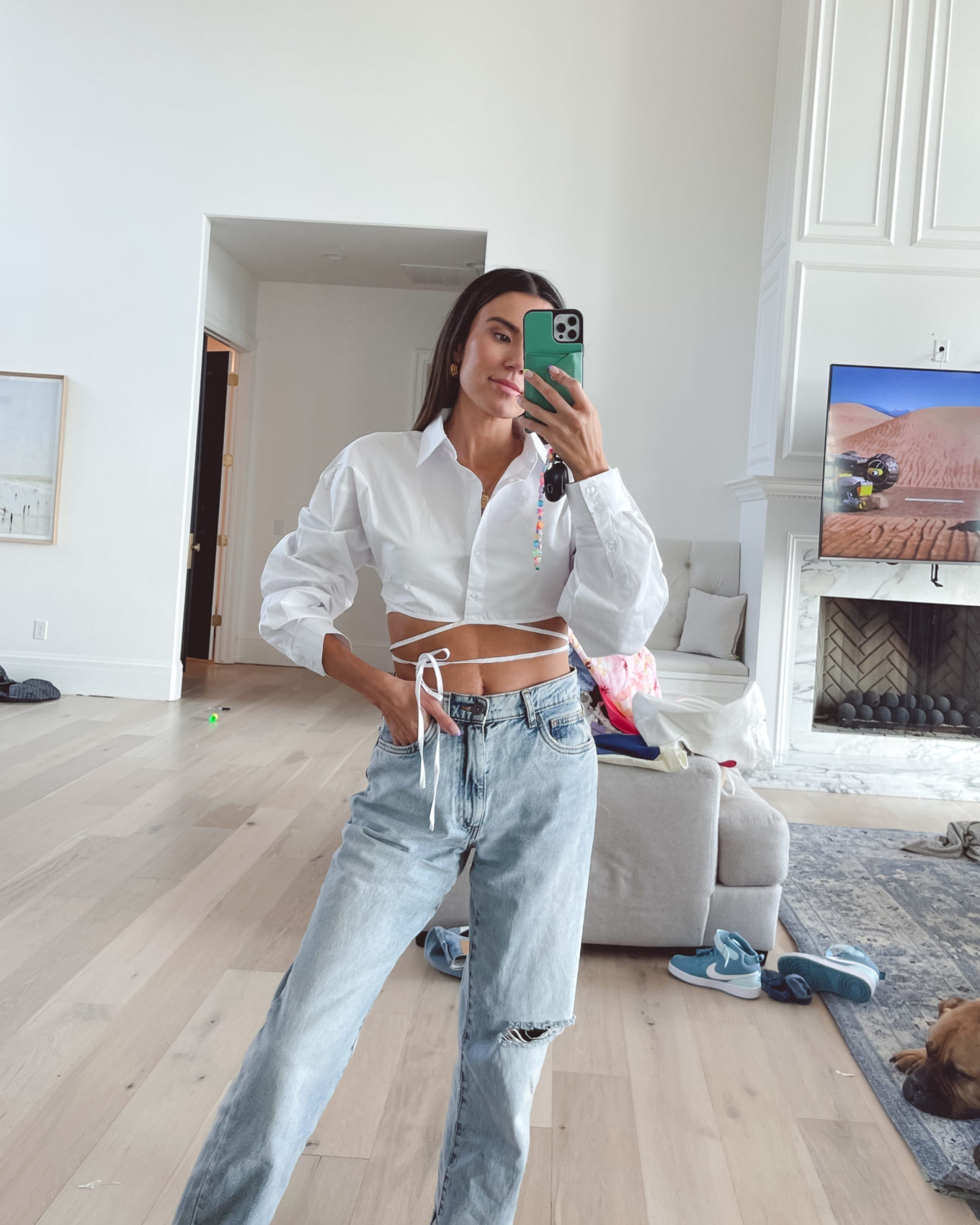 4th of July, white top, denim jeans