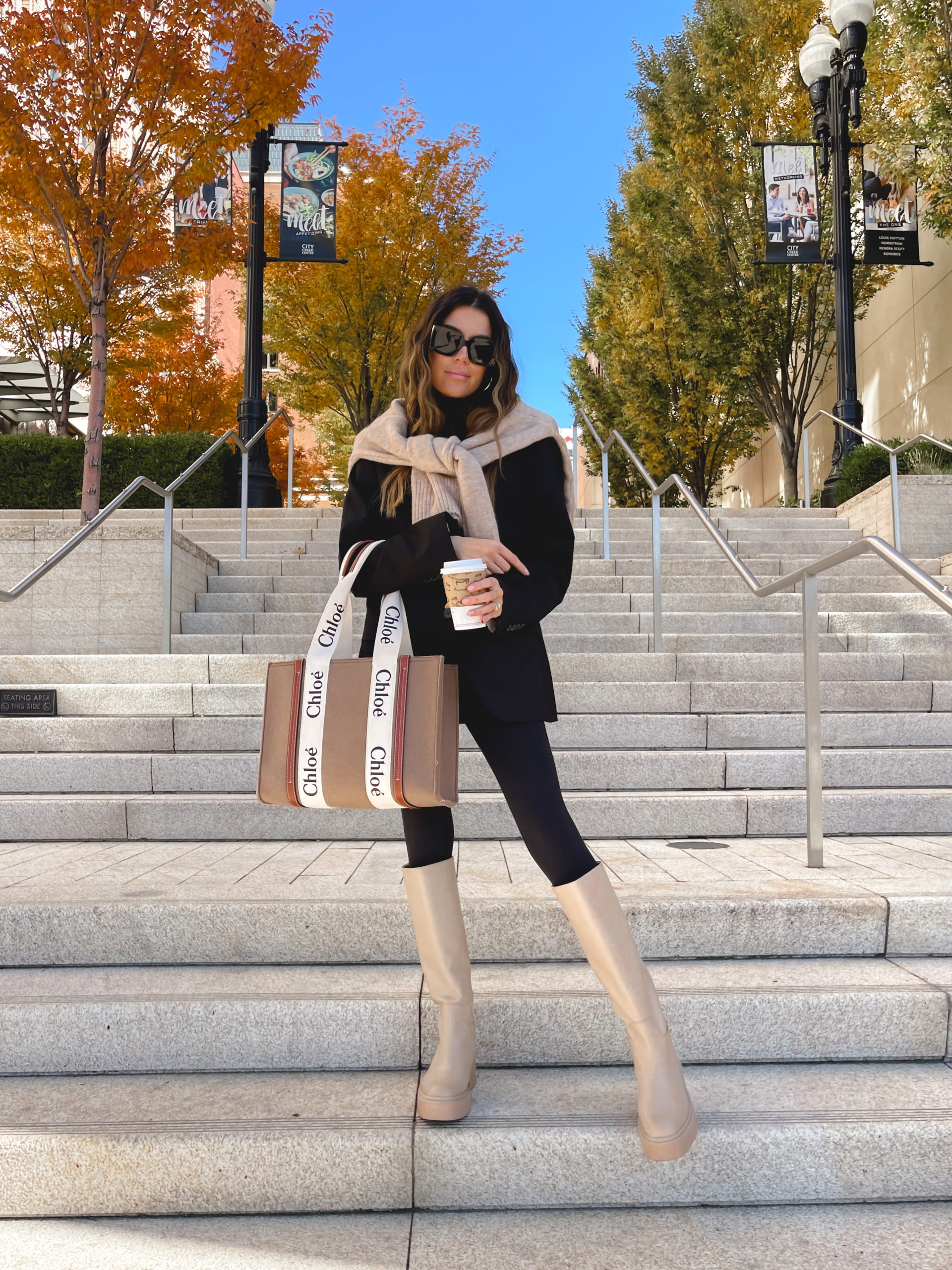 fall style; neutral tall lug boots