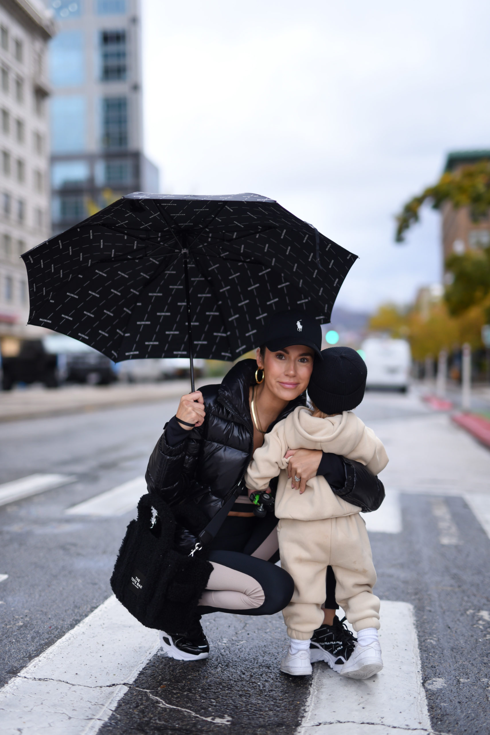 mom and son umbrella