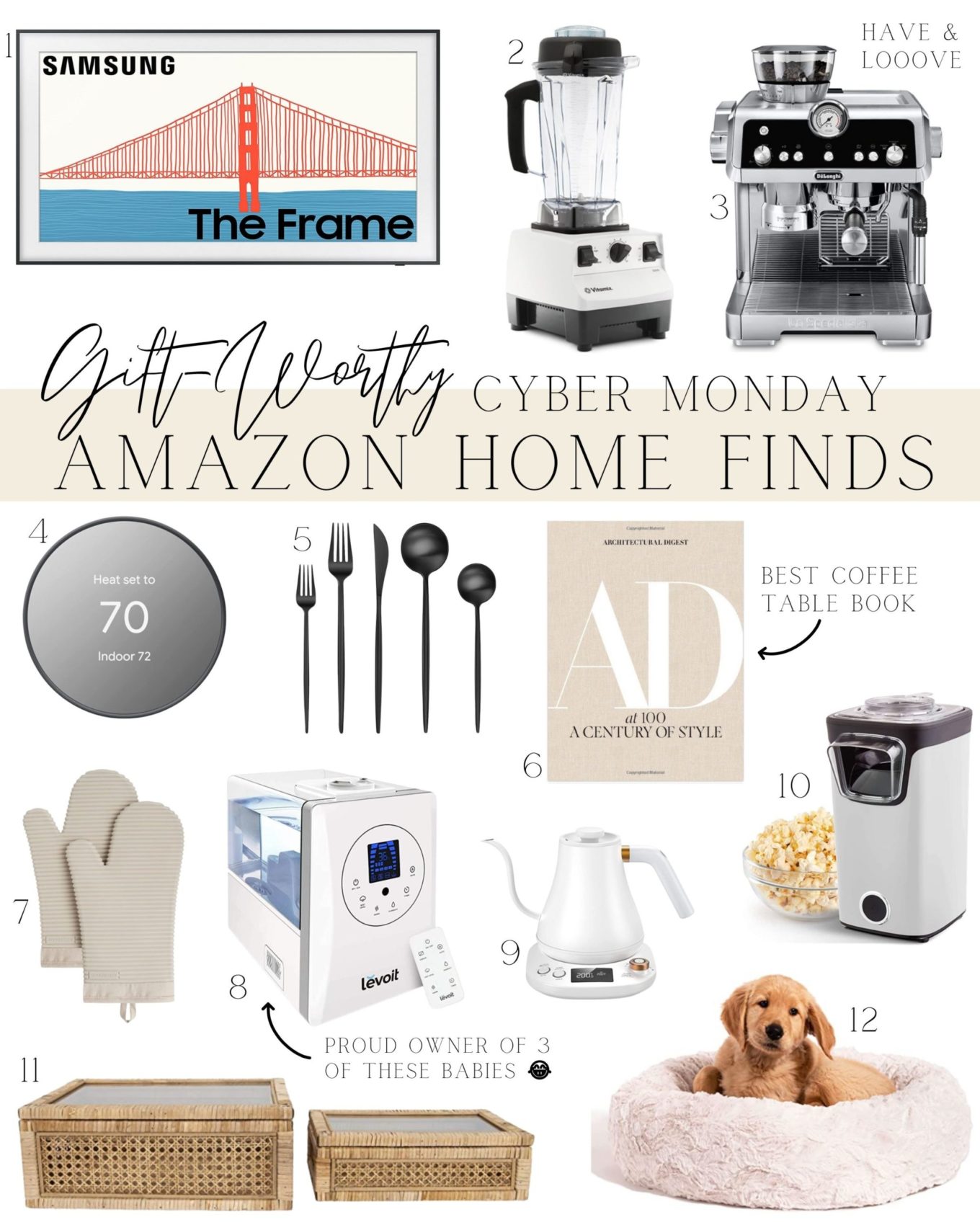 cyber Monday, Cyber Monday, Amazon home finds, home finds, home, sale, home items sale, humidifier, dog bed, coffee table book, coffee machine, Samsung the frame TV, flatware