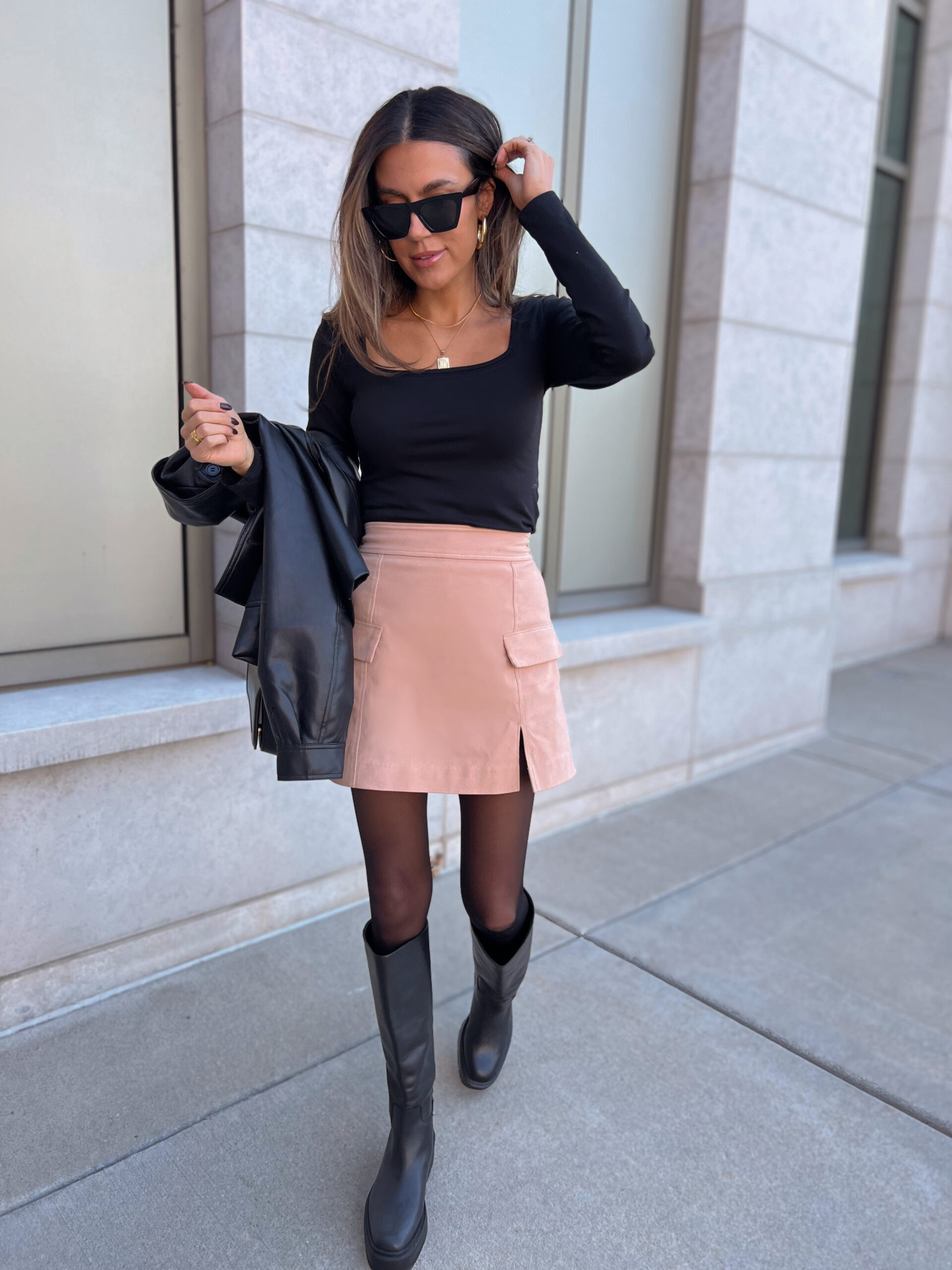 fall tights styled with boots