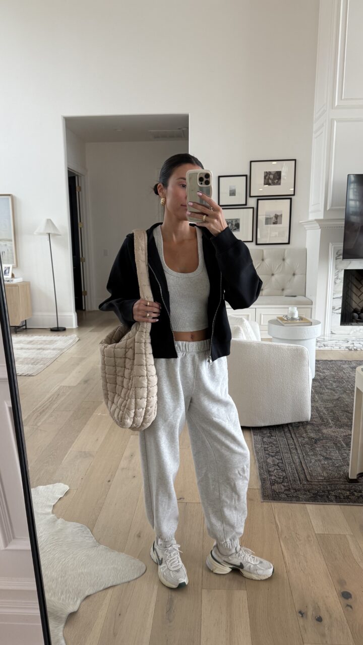 Christine Andrew in Abercrombie sweatpants on sale